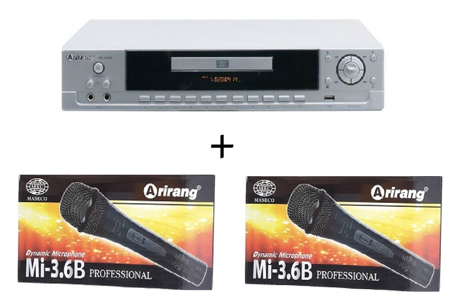 Đầu karaoke Arirang AR-36Mi (Bạc) + 2 micro Arirang 3.6B