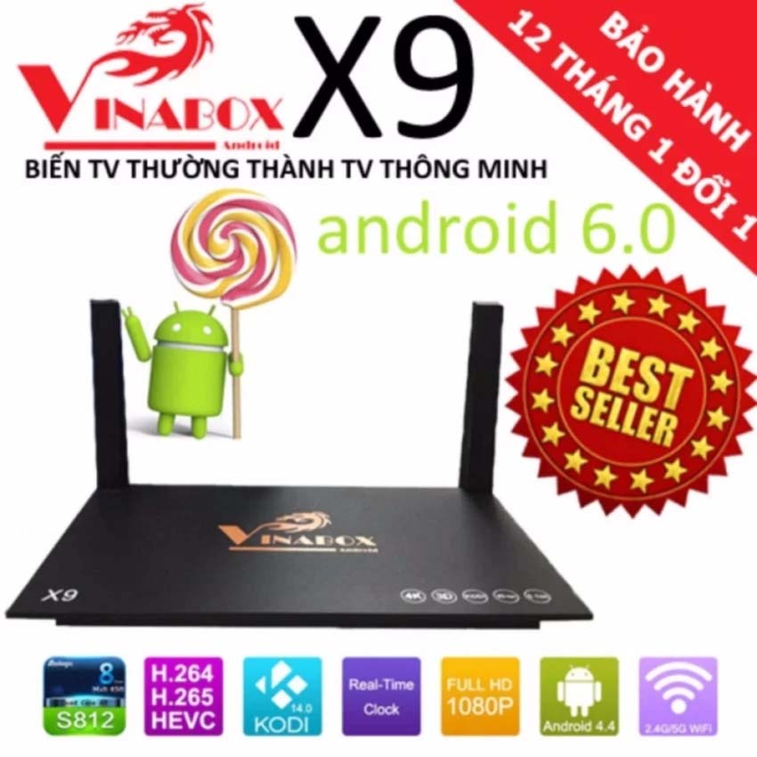 Android TV Box X9 VinaBox Ram 2GB WIFI Mạnh (Đen)