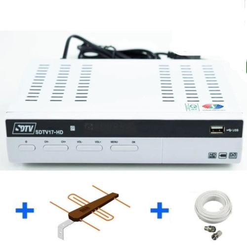 Đầu thu DVB T2 SDTV 17-HD (trắng) + tặng cáp HDMI + Anten BAS-T2 có khếch đại + 10m dây cáp đồng trục đúc sẵn đầu jack