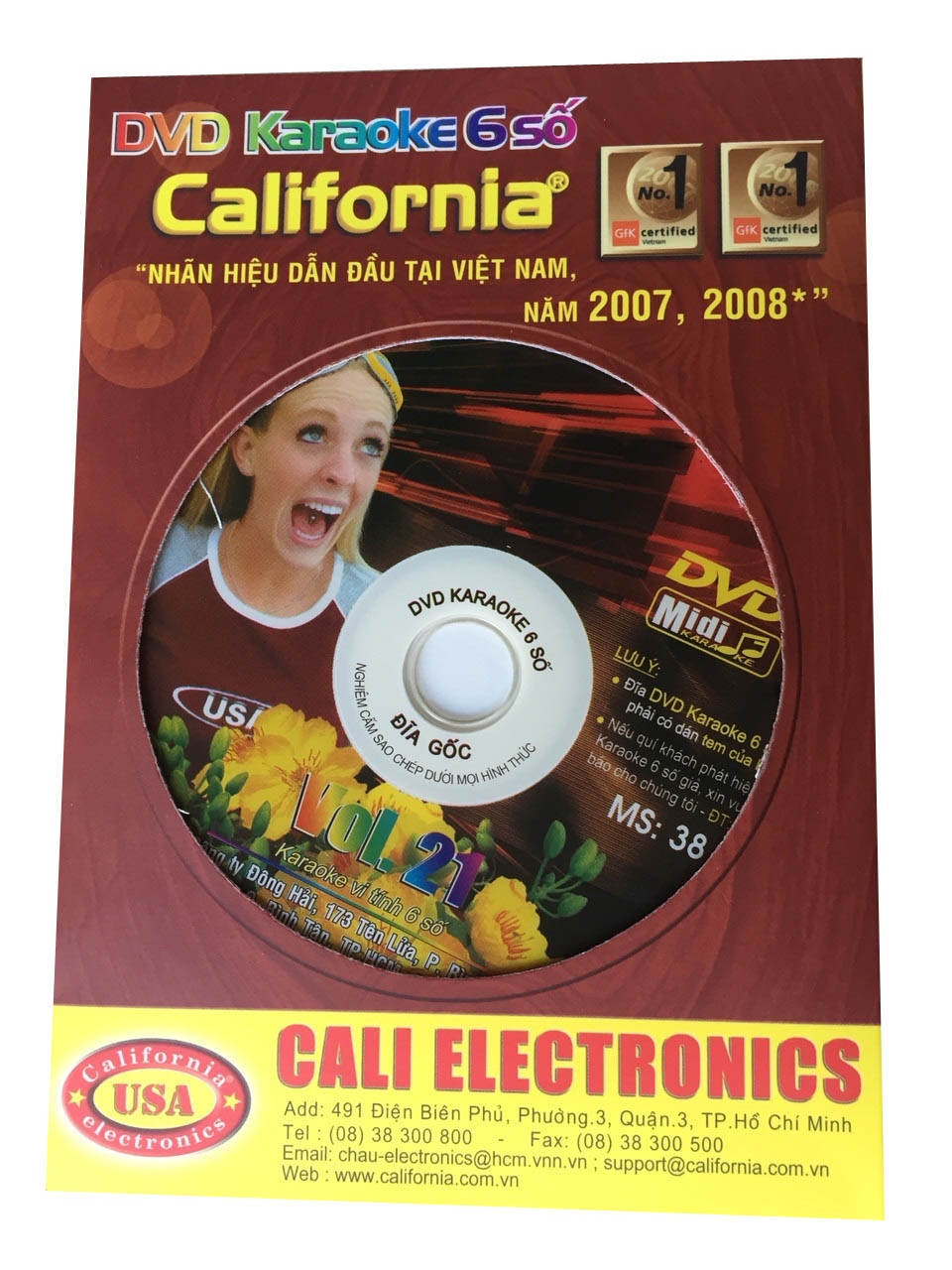 Đĩa Karaoke 6 số California Vol 21 - MS 38 (Hình 1 cô gái Mỹ) + Sách List nhạc