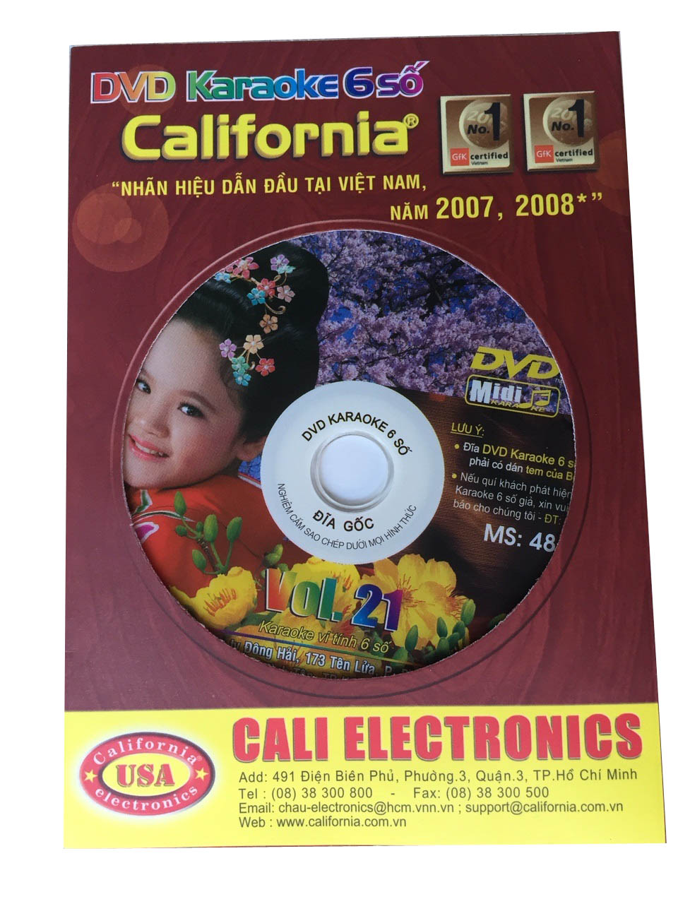 Đĩa DVD Karaoke 6 số California mới nhất Vol 21 - MS 48 (Mã số 48, hình 1 đứa bé Nhật) + List nhạc Vol 21