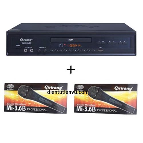 Đầu DVD Karaoke Arirang AR-36MD + 2 micro có dây Arirang 3.6C