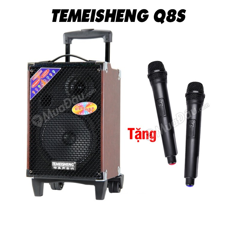 Loa kéo bluetooth Temeisheng Q-8S (2 tấc) + 2 micro không dây