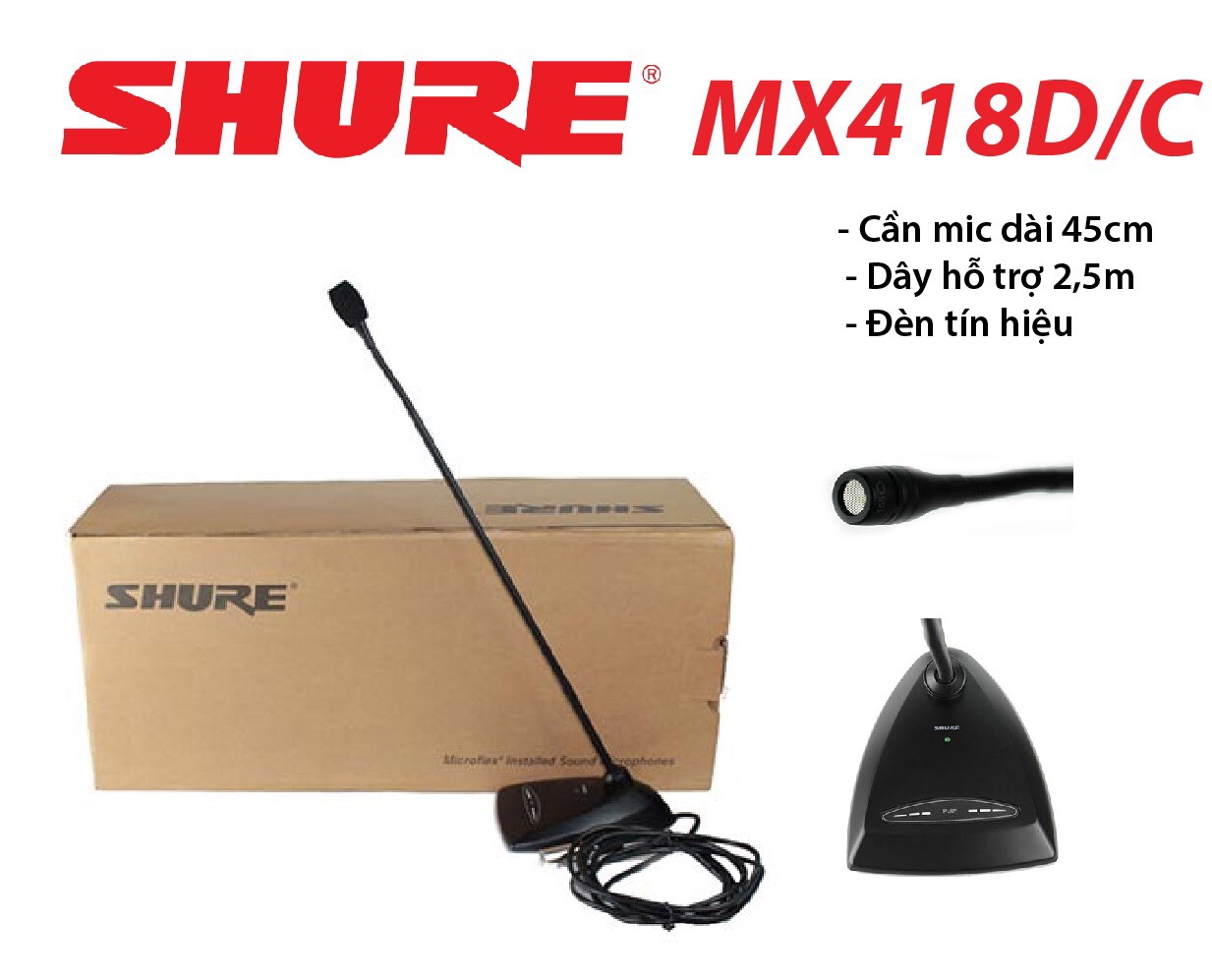 Micro cổ ngỗng đơn hướng Shure MX418D-C