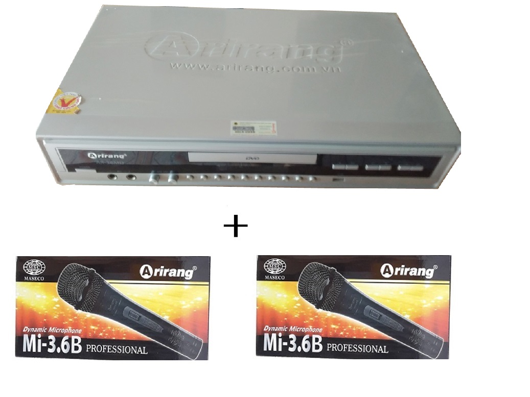 Đầu DVD Karaoke Arirang AR-36MD (Trắng) + 2 micro có dây Arirang 3.6B