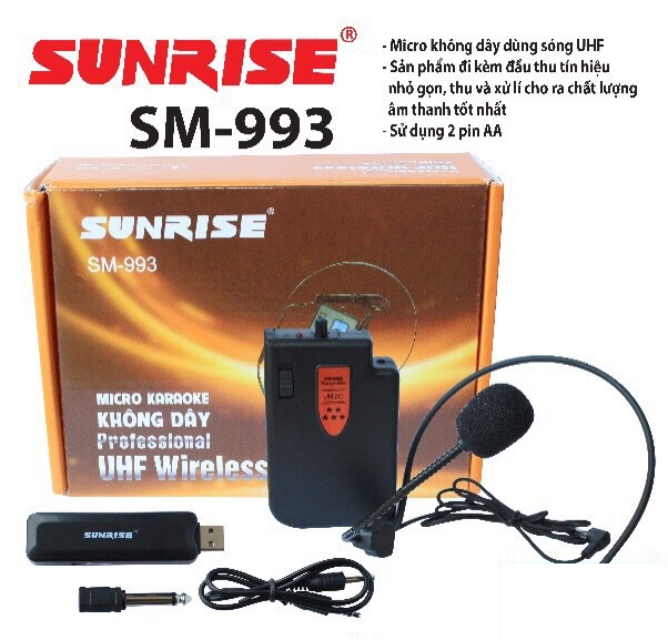 Micro không dây đeo tai Sunrise SM-993, cài đầu cho loa kéo, máy trợ giảng