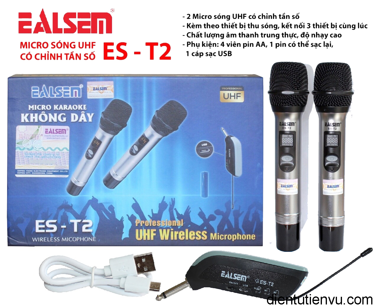 Micro không dây Ealsem ES-T2 dùng loa kéo