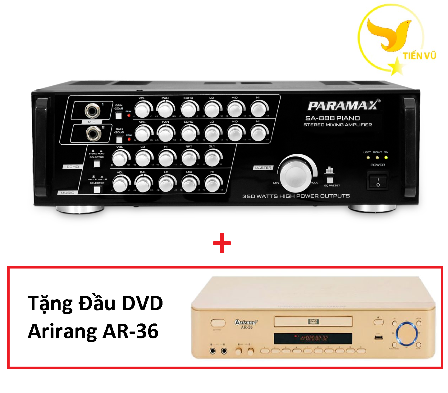 Amply PARAMAX SA-888 PIANO NEW + Tặng đầu DVD Arirang AR-36