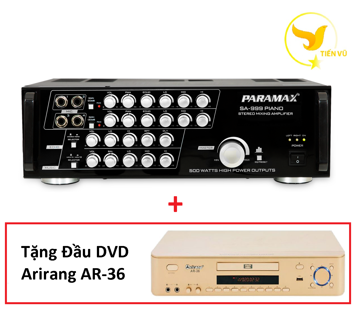 Amply PARAMAX SA-999 PIANO NEW + Tặng Đầu DVD Arirang AR-36
