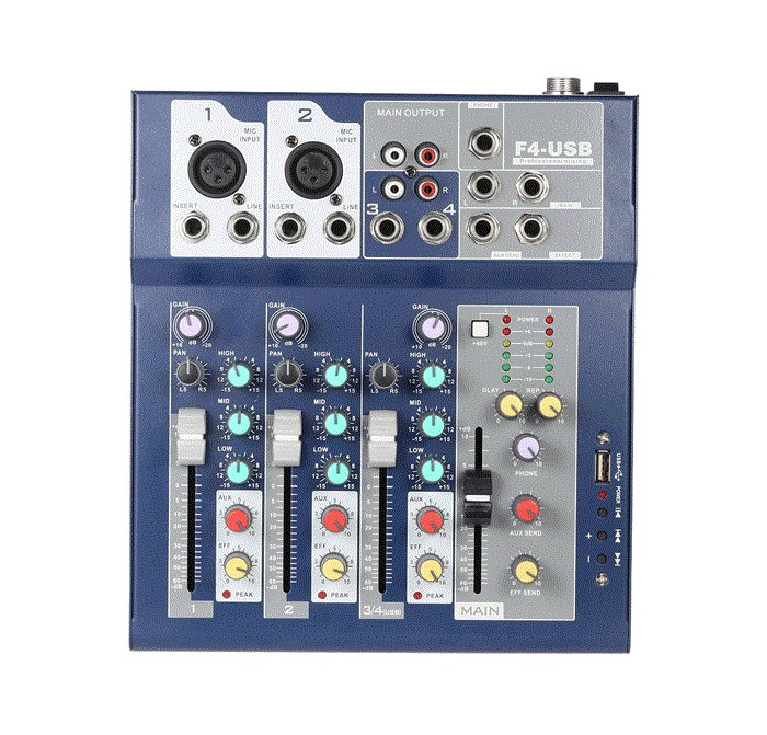 Bộ trộn âm thanh Mixer F4-USB (Xanh)