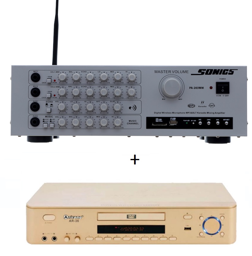 Combo Amply Arirang Sonics PA-203WM + Đầu karaoke Arirang AR-36